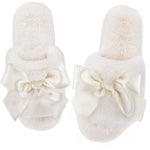 HomeTop Women's Cozy Plush Bow Slip-on Slippers with Non-Slip Rubber Sole