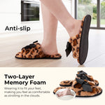 HomeTop Women's Cozy Plush Bow Slip-on Slippers with Non-Slip Rubber Sole
