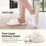 HomeTop Women's Cozy Plush Bow Slip-on Slippers with Non-Slip Rubber Sole
