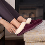 HomeTop Women's Comfy Moccasin Style Memory Foam Slip on Slippers Soft Micro Suede Clog House Shoes with Luxury Fuzzy Fur Collar