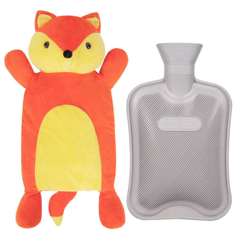HomeTop Premium Classic Rubber Hot and Cold Water Bottle with Cute Stuffed Fox Cover (2L, Gray)