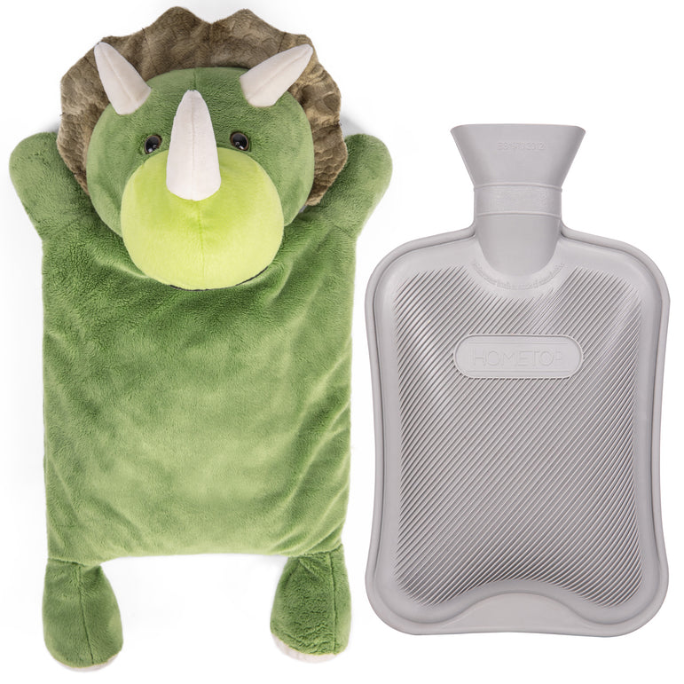 HomeTop Premium Classic Rubber Hot and Cold Water Bottle with Cute Stuffed Triceratops Cover (2L, White)