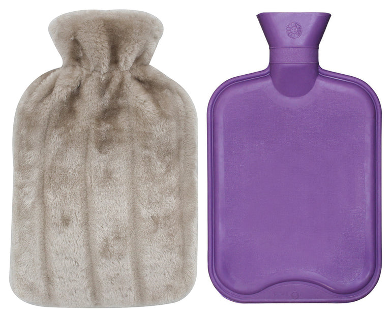 HomeTop Premium Classic Rubber Hot Water Bottle and Luxurious Faux Fur Plush Fleece Cover