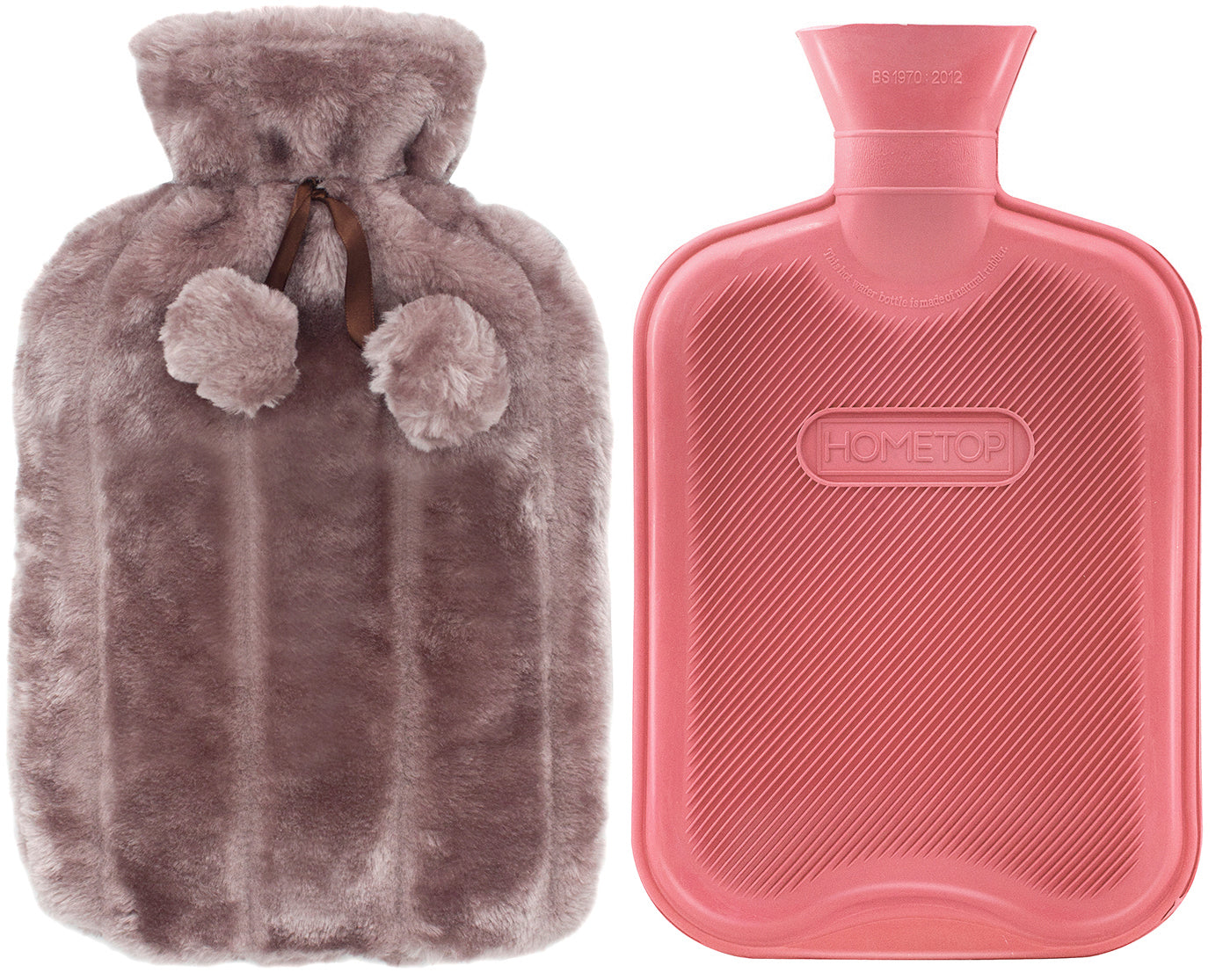 HomeTop Premium Classic Rubber Hot Water Bottle and Luxurious Faux Fur Plush Fleece Cover