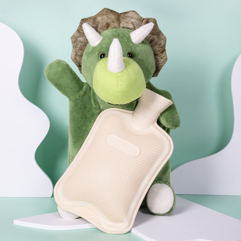HomeTop Premium Classic Rubber Hot and Cold Water Bottle with Cute Stuffed Triceratops Cover (2L, White)