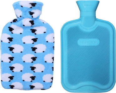 HomeTop Premium Hot or Cold Water Bottle with Blue Sheep Fleece Cover