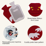 HomeTop Premium 2 Liter Hot Water Bottle with Elegant Polar Bear Knit Cover