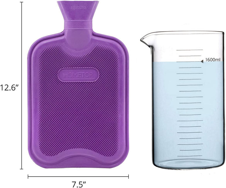 Premium Hot Water Bottle with Soft Fleece Cover Purple/Gray Polka Dot Envelope Cover