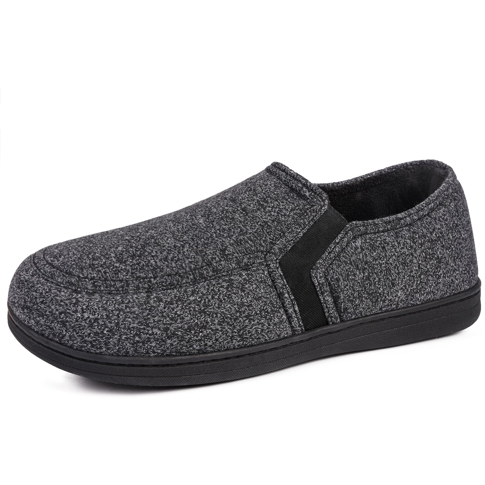 HomeTop Men's Comfy Knitted Memory Foam House Shoe Slipper with Designed Elastic Side Gores
