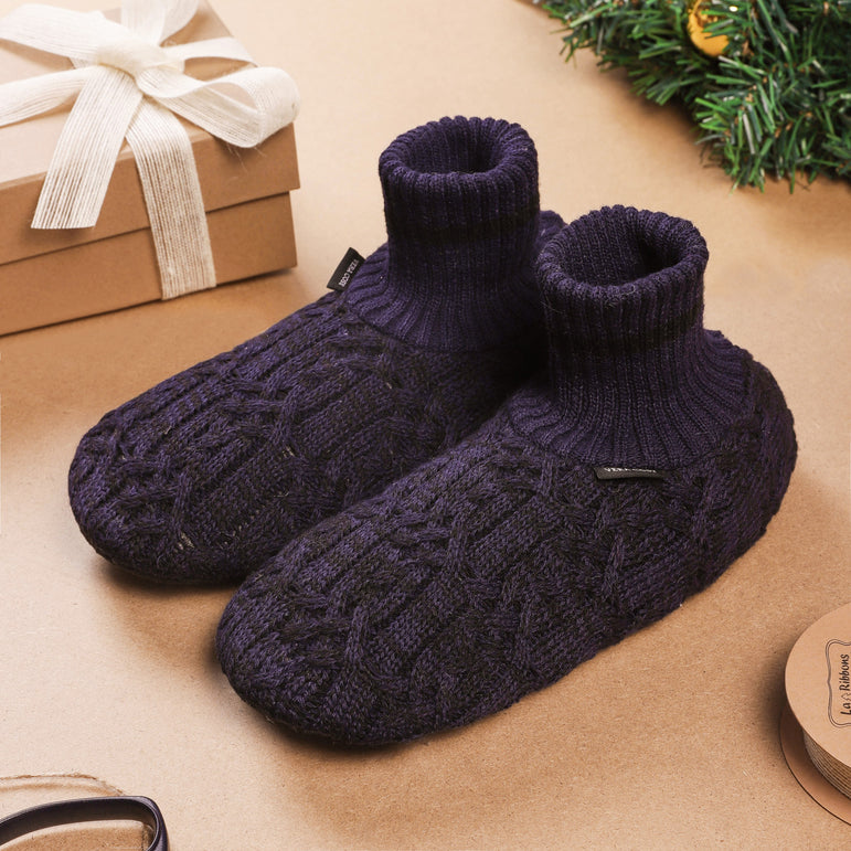 Men's Knitted Sherpa Lined Home Slipper Socks