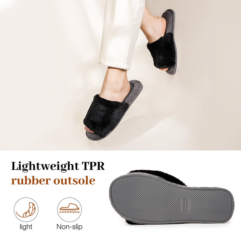 Women's Faux Open Toe Slipper With Velvet Lining