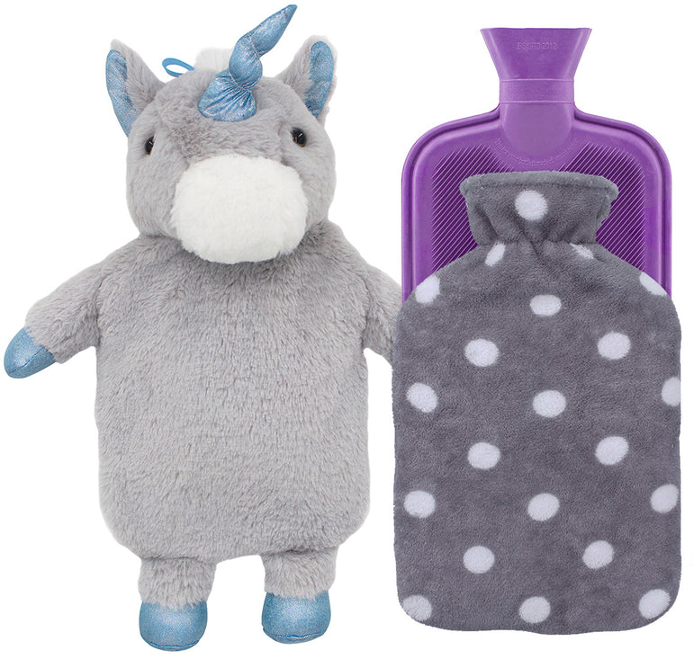 HomeTop Premium Classic Rubber Hot Water Bottle with Cute Stuffed Plush Unicorn Cover