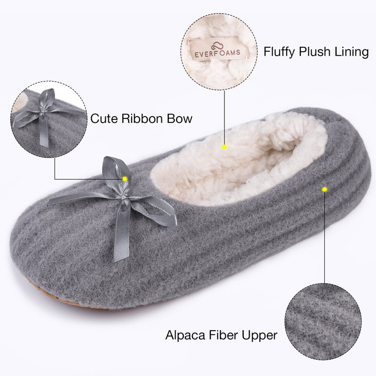 Women's Wool-Like Fuzzy Slipper Socks with Grippers and Bow