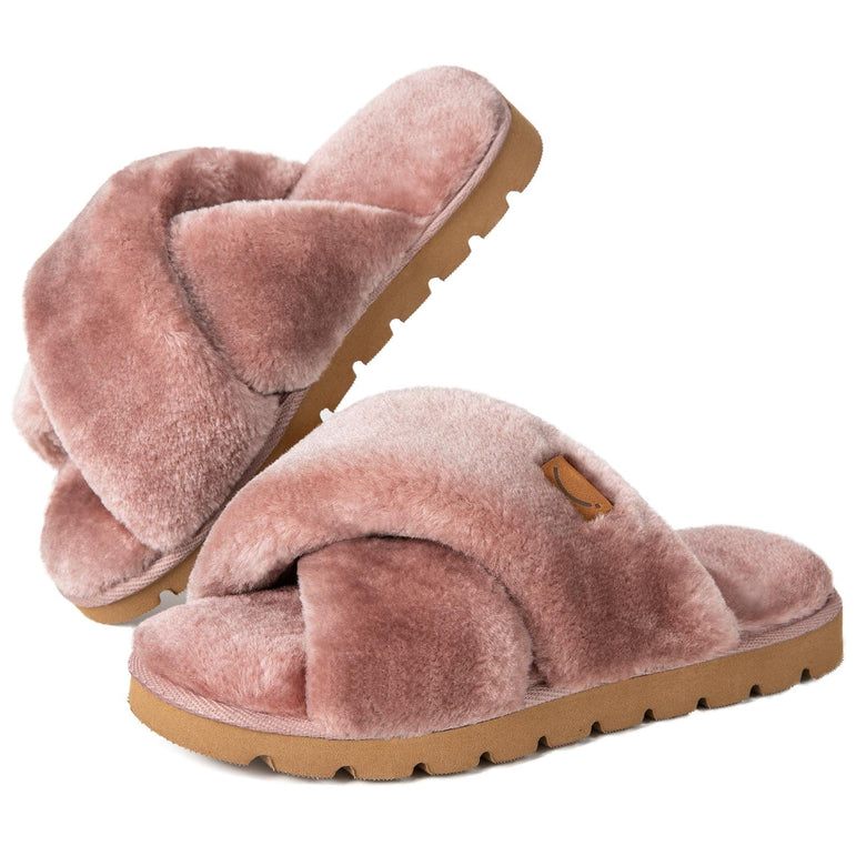 Women's Fuzzy Soft Premium Cross Band Open Toe Ladies Arch Support Slippers