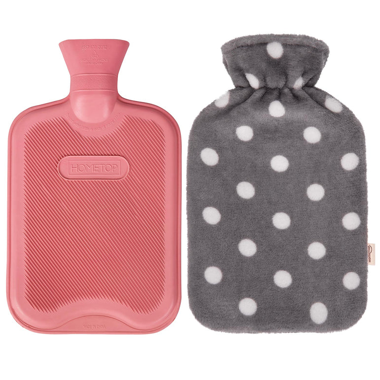 HomeTop Premium Classic Rubber Hot or Cold Water Bottle with Soft Fleece Polka Dot Cover (2 Liters)