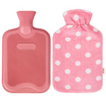 HomeTop Premium Classic Rubber Hot or Cold Water Bottle with Soft Fleece Polka Dot Cover (2 Liters)