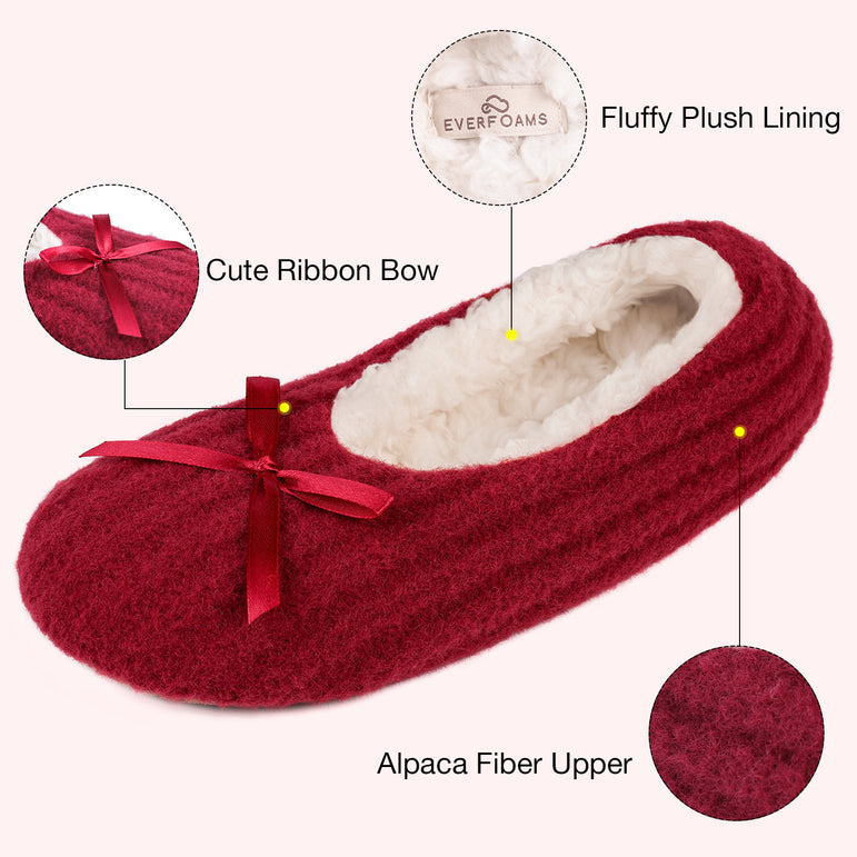 Women's Wool-Like Fuzzy Slipper Socks with Grippers and Bow
