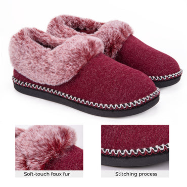Women's Fluffy Faux Fur Collar and Handmade Slippers