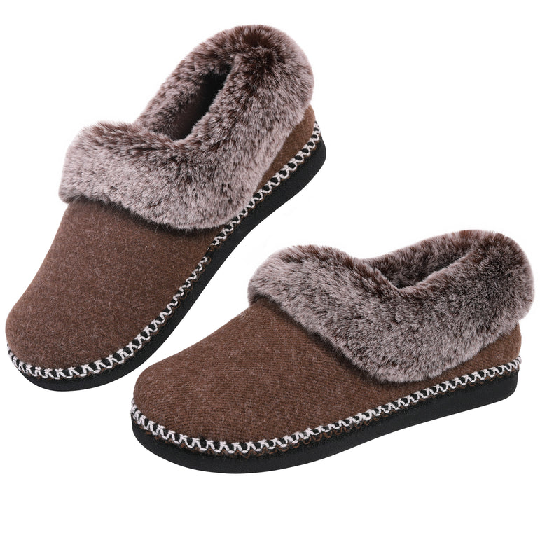 Women's Fluffy Faux Fur Collar and Handmade Slippers