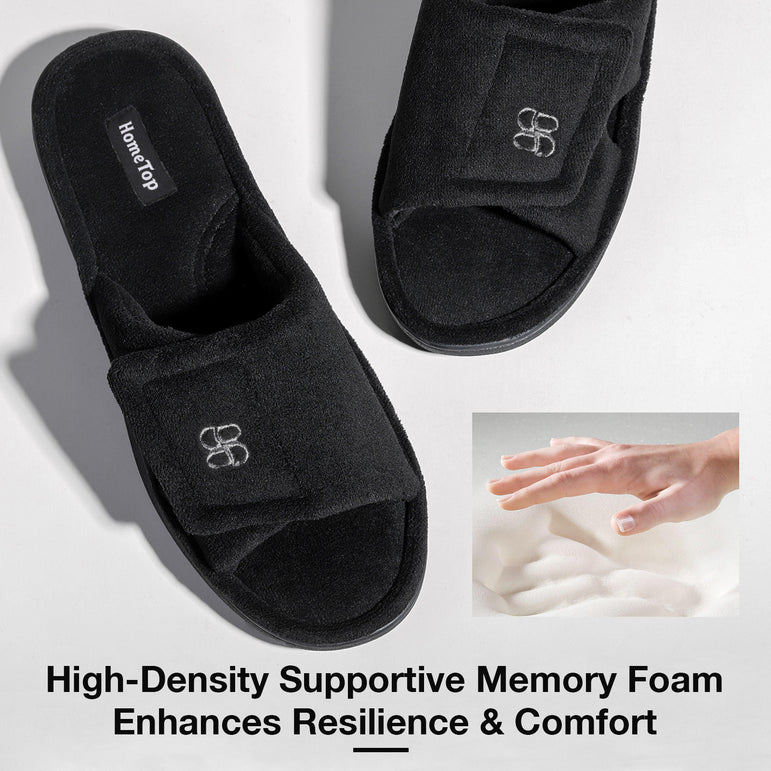 HomeTop Men's Cozy Coral Velvet Memory Foam Open Toe Slipper