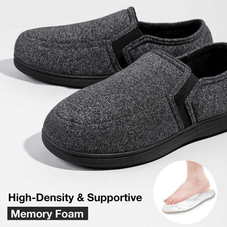 HomeTop Men's Comfy Knitted Memory Foam House Shoe Slipper with Designed Elastic Side Gores