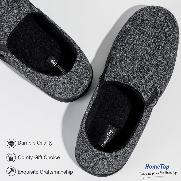 HomeTop Men's Comfy Knitted Memory Foam House Shoe Slipper with Designed Elastic Side Gores