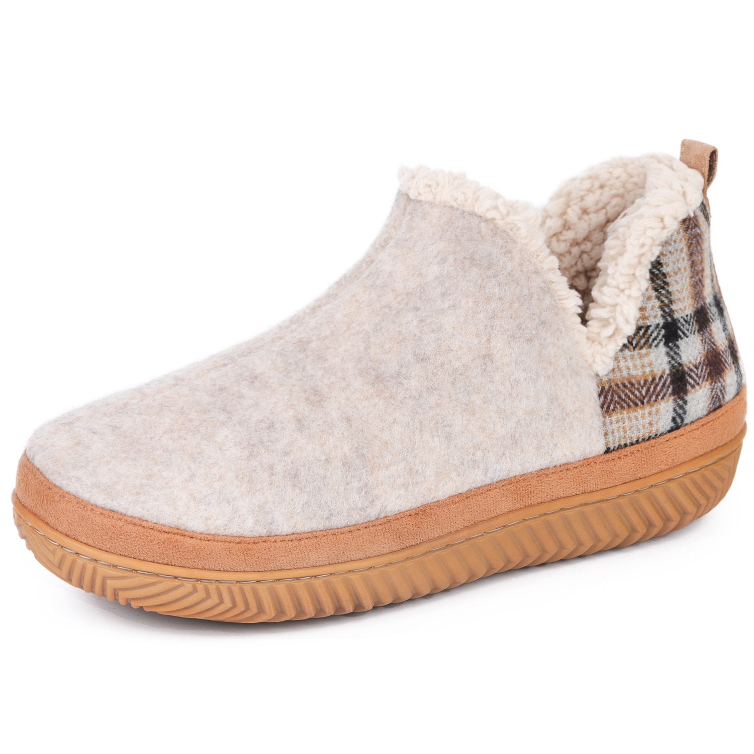 HomeTop Ladies' Micro Suede Hi-Top Ankle Boot Slippers with Sheepskin Classic Plaid