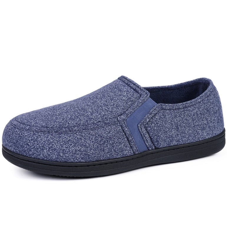 HomeTop Men's Comfy Knitted Memory Foam House Shoe Slipper with Designed Elastic Side Gores