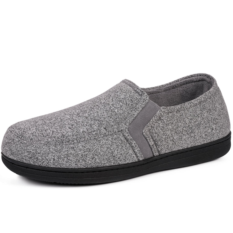 HomeTop Men's Comfy Knitted Memory Foam House Shoe Slipper with Designed Elastic Side Gores