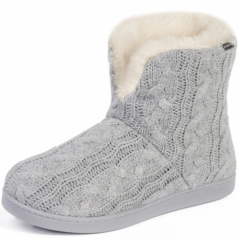 HomeTop Ladies' Cosy Cable Knit Memory Foam Slipper Boots