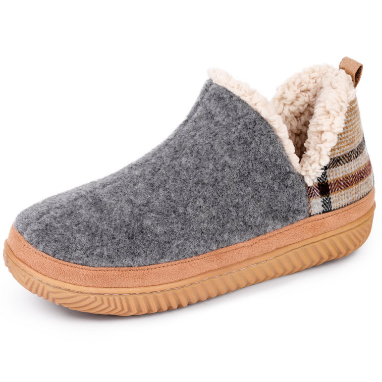 HomeTop Ladies' Micro Suede Hi-Top Ankle Boot Slippers with Sheepskin Classic Plaid