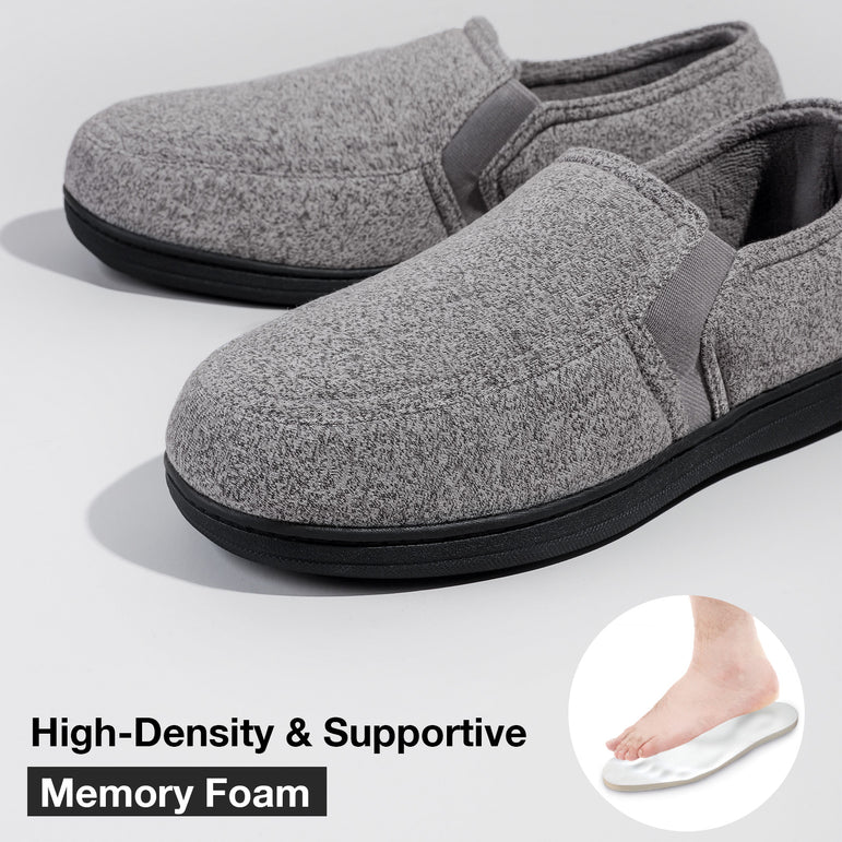 HomeTop Men's Comfy Knitted Memory Foam House Shoe Slipper with Designed Elastic Side Gores