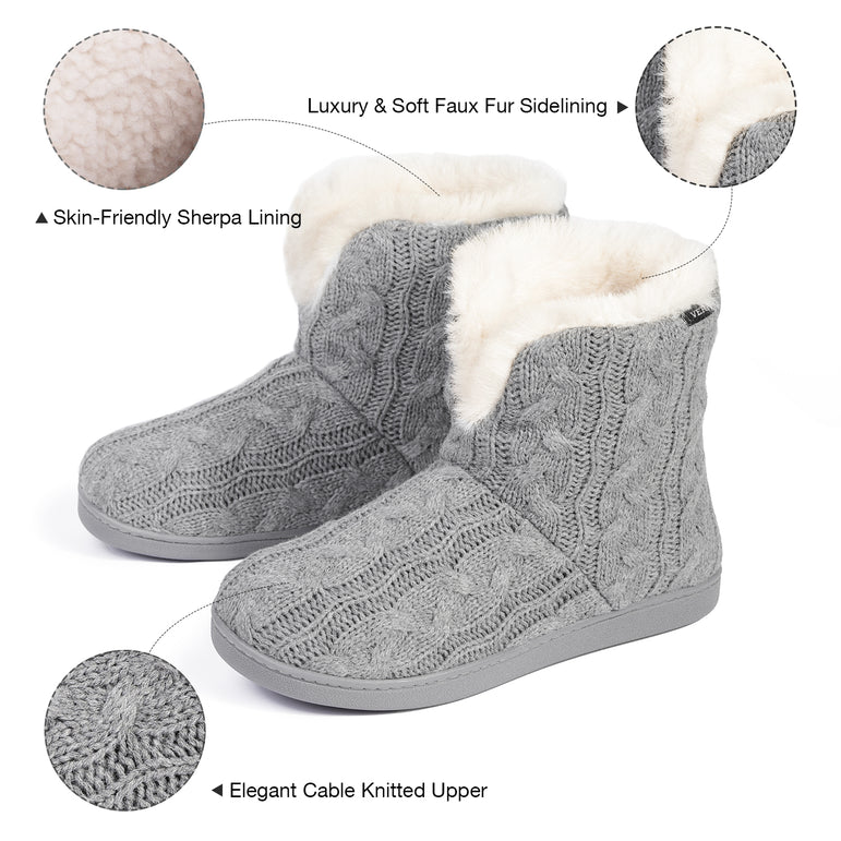 HomeTop Ladies' Cosy Cable Knit Memory Foam Slipper Boots