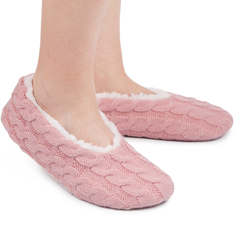 Women's Fuzzy Cable Knit Slipper Socks