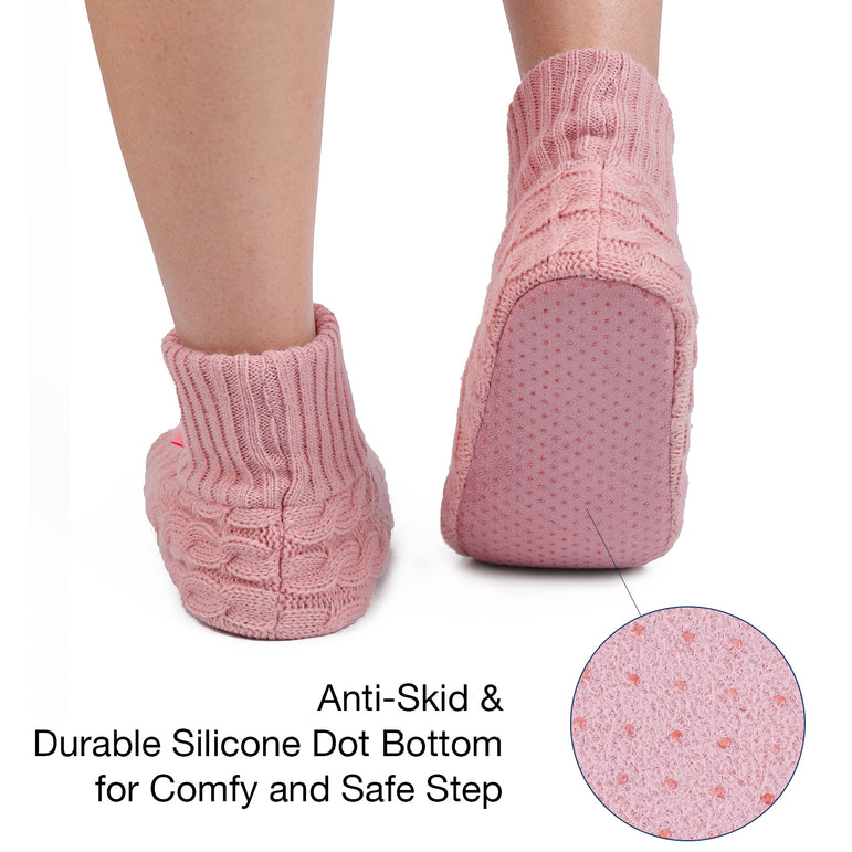 Unisex Cable Knit Slipper Socks with Anti-Skid Silicone Gripper