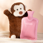 HomeTop Premium Classic Rubber Hot or Cold Water Bottle with Cute Stuffed Animal Cover (2 Liters, Brown Monkey)