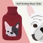 HomeTop Premium 2 Liter Classic Rubber Hot Water Bottle w/Cute Bulldog Knit Cover (2L, Black/Purple)