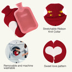 HomeTop Premium 2 Liter Classic Rubber Hot Water Bottle w/Warm Heart Knit Cover (2L, Wine/Light Red)