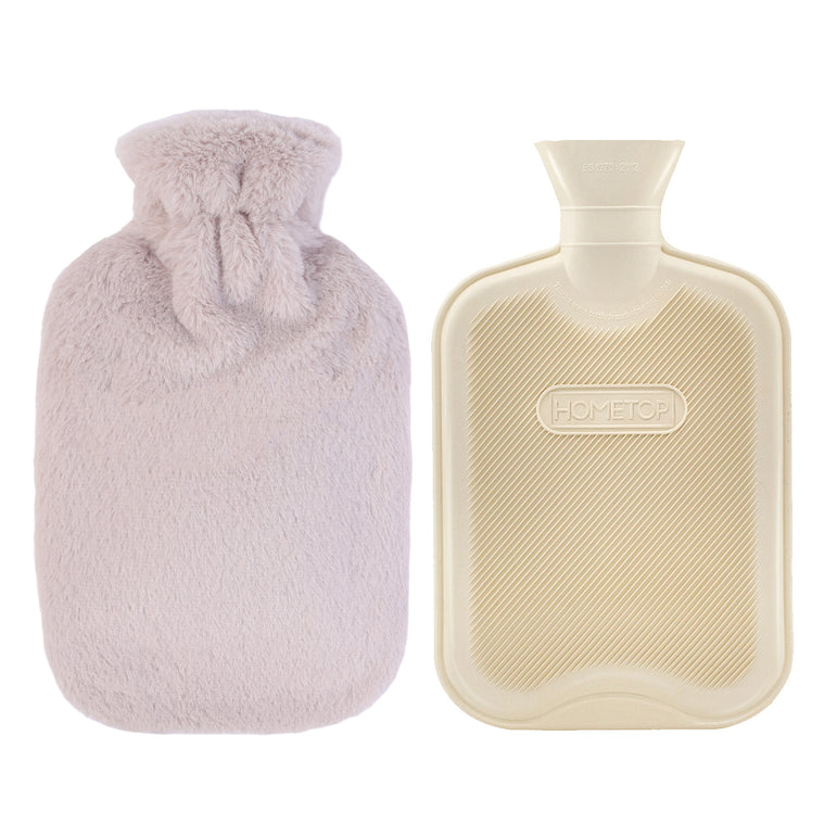 HomeTop Classic Rubber Hot Water Bottle w/Luxurious Faux Fur Plush Fleece Cover